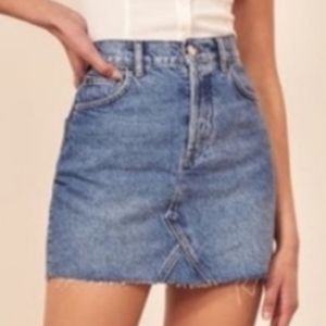 Reformation Denim Raw Hem Cherry Skirt in Colorado Wash